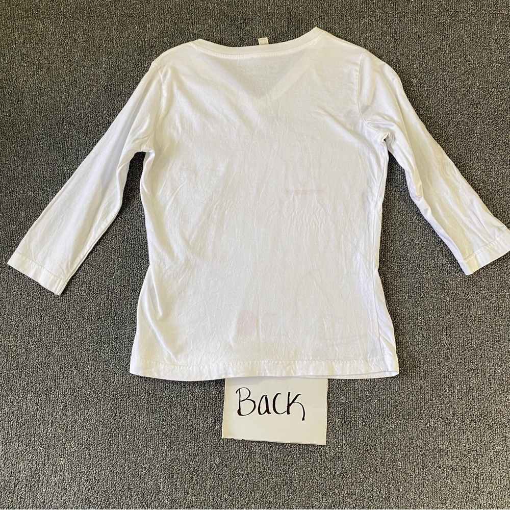 Marushka Tee White Dog V Neck Long Sleeve Hand Printed Artsy Coastal Women's S - Picture 6 of 11